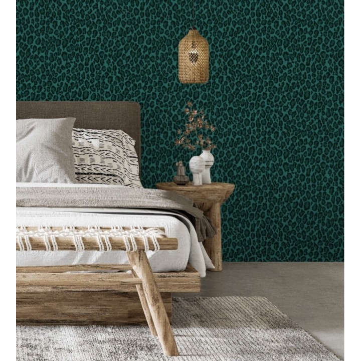 Papel pintado imitación piel de leopardo tonos verde - Sarabi Leopard 681788