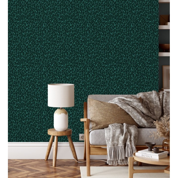 Papel pintado imitación piel de leopardo tonos verde - Sarabi Leopard 681788