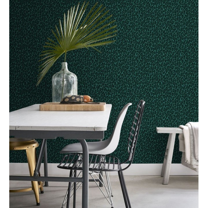 Papel pintado imitación piel de leopardo tonos verde - Sarabi Leopard 681788