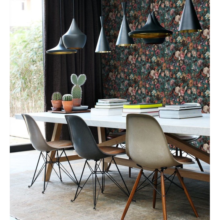 Papel pintado artístico de flores fondo turquesa estilo renacentista - Oberyn Flowers 681790