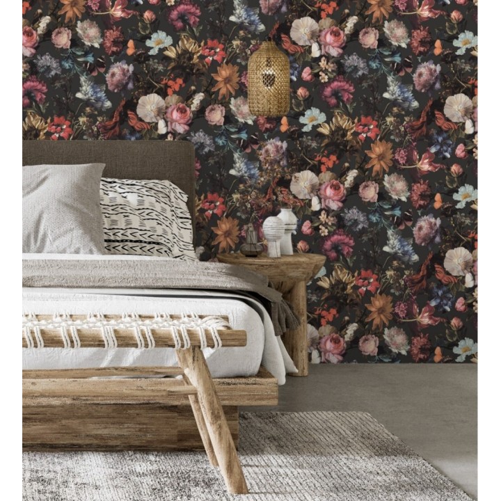 Papel pintado artístico de flores fondo oscuro estilo renacentista - Oberyn Flowers 681791