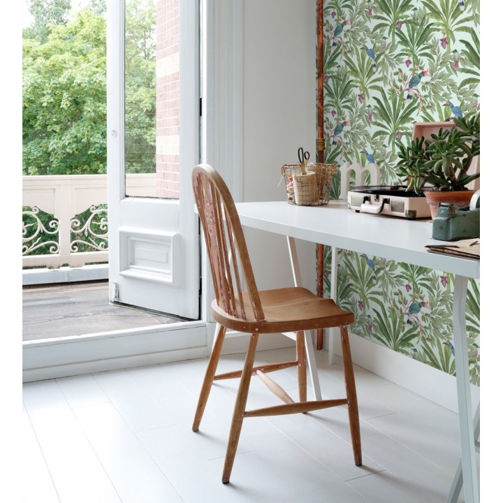 Papel pintado de aves exóticas y hojas de palma estilo tropical - Suky Tropical 681792