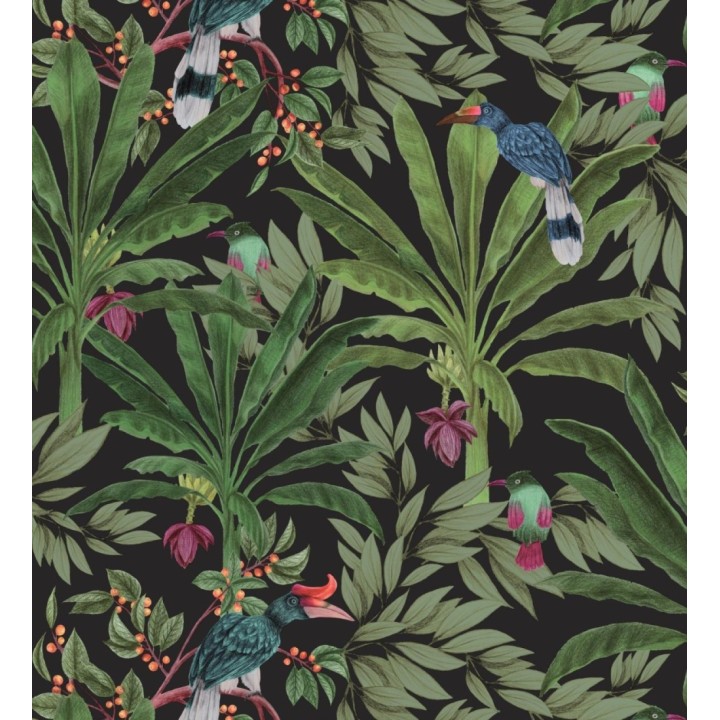 Papel pintado de aves exóticas y hojas de palma estilo tropical - Suky Tropical 681793