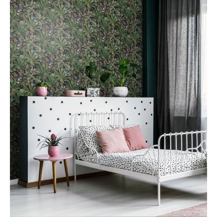 Papel pintado de aves exóticas y hojas de palma estilo tropical - Suky Tropical 681793