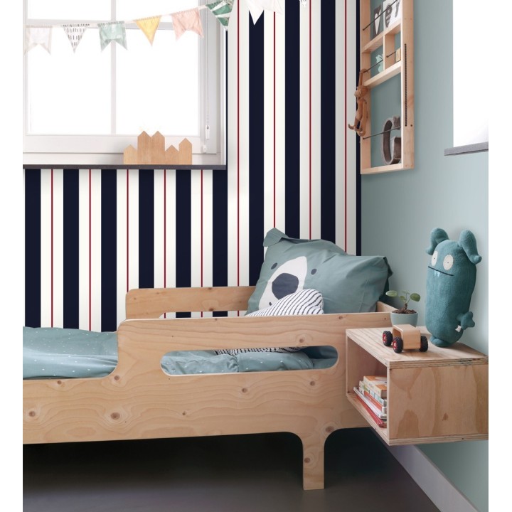 Papel pintado de rayas juveniles azul y rojo - Branly Stripes 681794