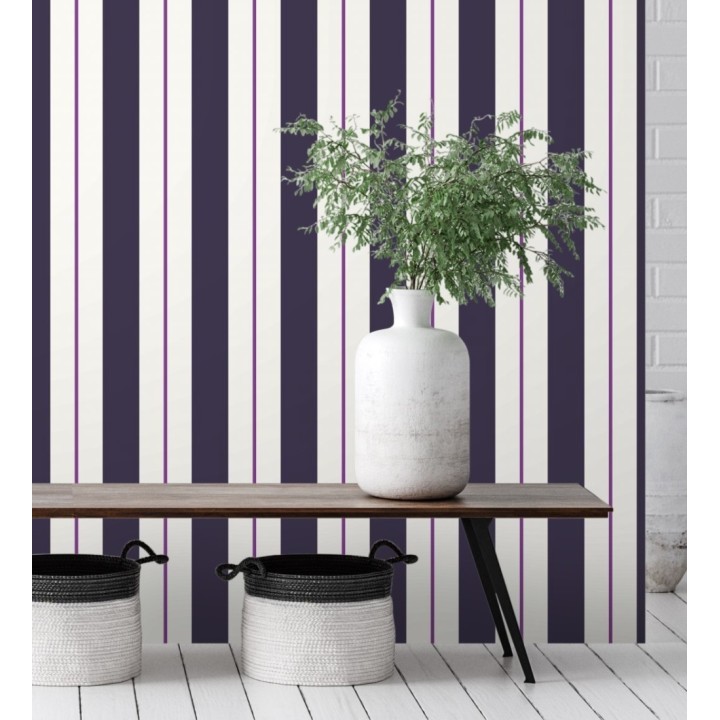 Papel pintado de rayas juveniles morado y violeta - Branly Stripes 681796