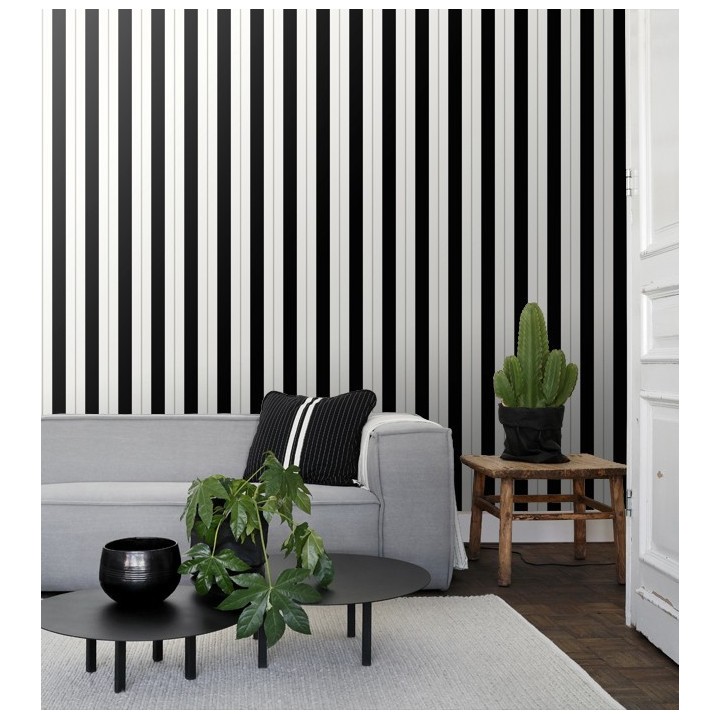 Papel pintado de rayas juveniles negro y gris - Branly Stripes 681797