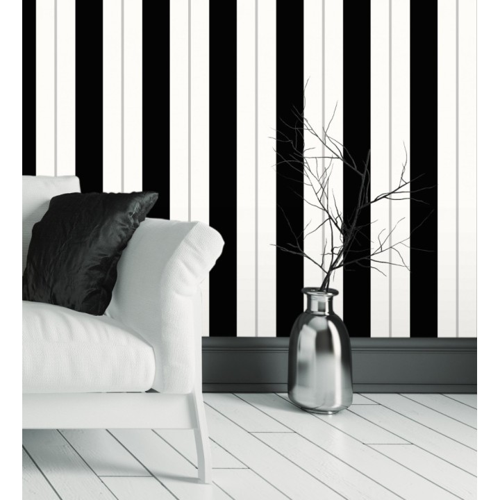 Papel pintado de rayas juveniles negro y gris - Branly Stripes 681797
