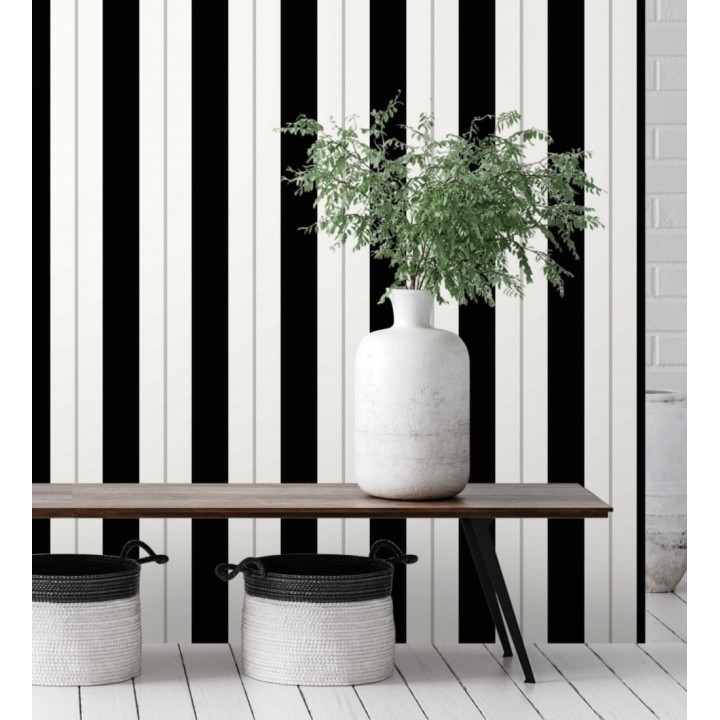 Papel pintado de rayas juveniles negro y gris - Branly Stripes 681797