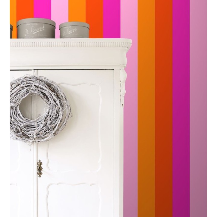 Papel pintado de rayas color naranja rojo rosa y rosa claro - Hugo Stripes 681803
