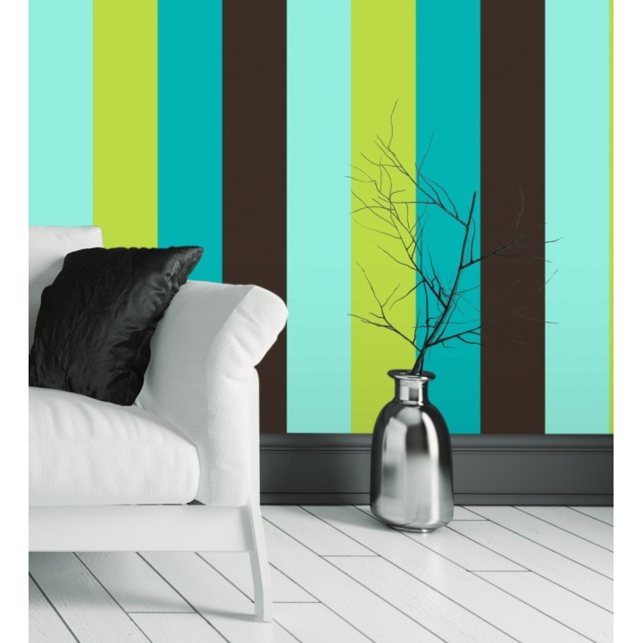 Papel pintado de rayas color celeste verde turquesa y negro - Hugo Stripes 681804