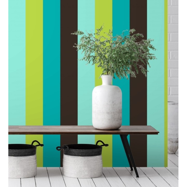 Papel pintado de rayas color celeste verde turquesa y negro - Hugo Stripes 681804