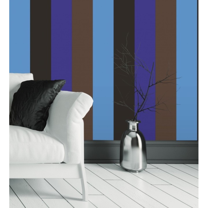 Papel pintado de rayas color azul negro azul y marrón - Hugo Stripes 681805