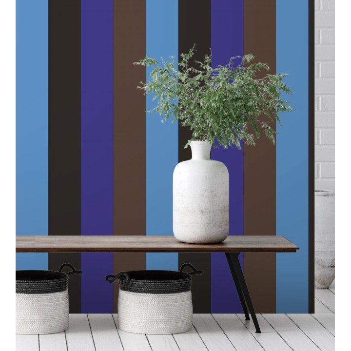 Papel pintado de rayas color azul negro azul y marrón - Hugo Stripes 681805