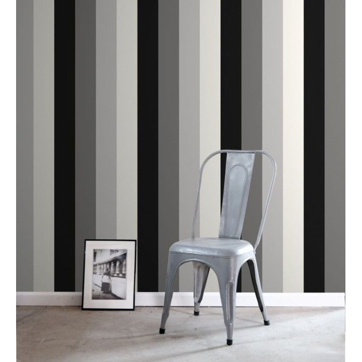 Papel pintado de rayas color gris claro blanco negro y gris oscuro - Hugo Stripes 681808