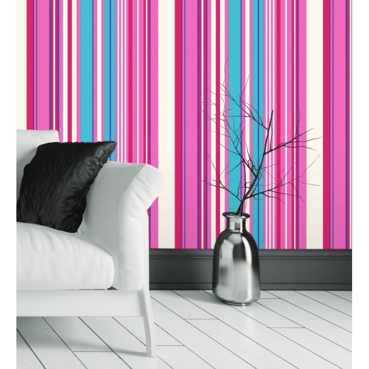 Papel pintado multirayas irregulares en tonos rosa y azul - Sully Stripes 681809
