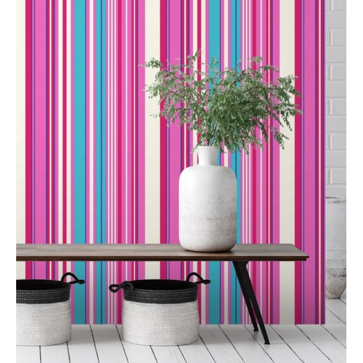 Papel pintado multirayas irregulares en tonos rosa y azul - Sully Stripes 681809