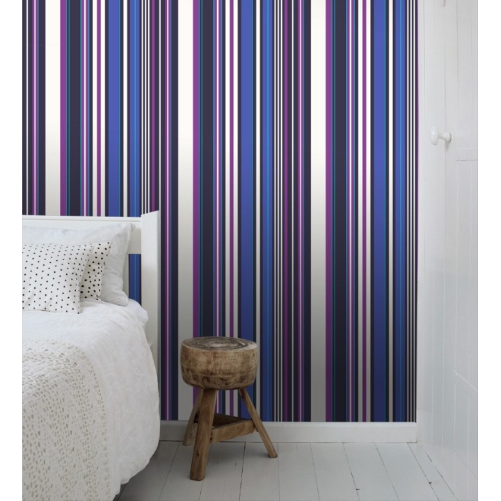 Papel pintado multirayas irregulares en tonos morados y violeta - Sully Stripes 681811