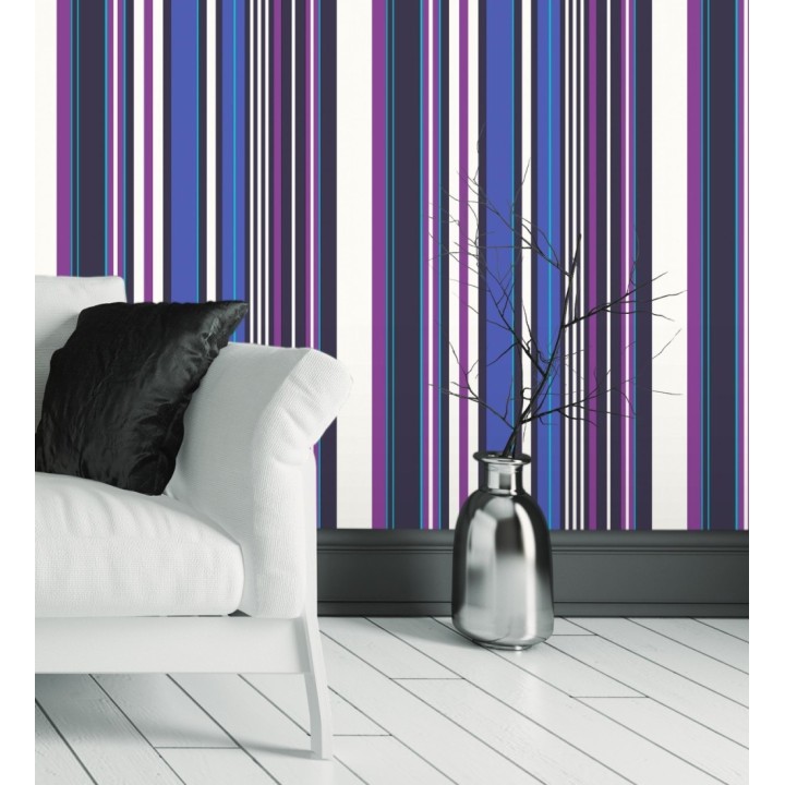 Papel pintado multirayas irregulares en tonos morados y violeta - Sully Stripes 681811