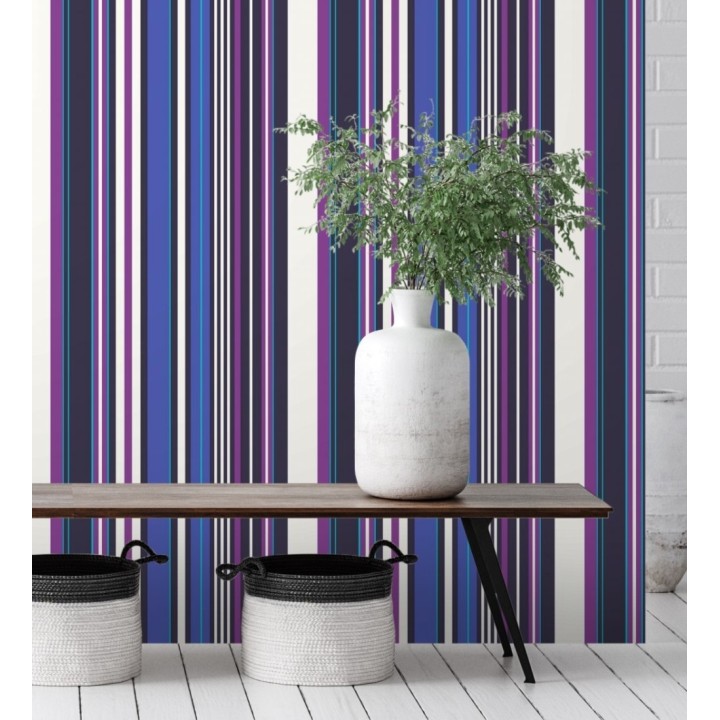 Papel pintado multirayas irregulares en tonos morados y violeta - Sully Stripes 681811
