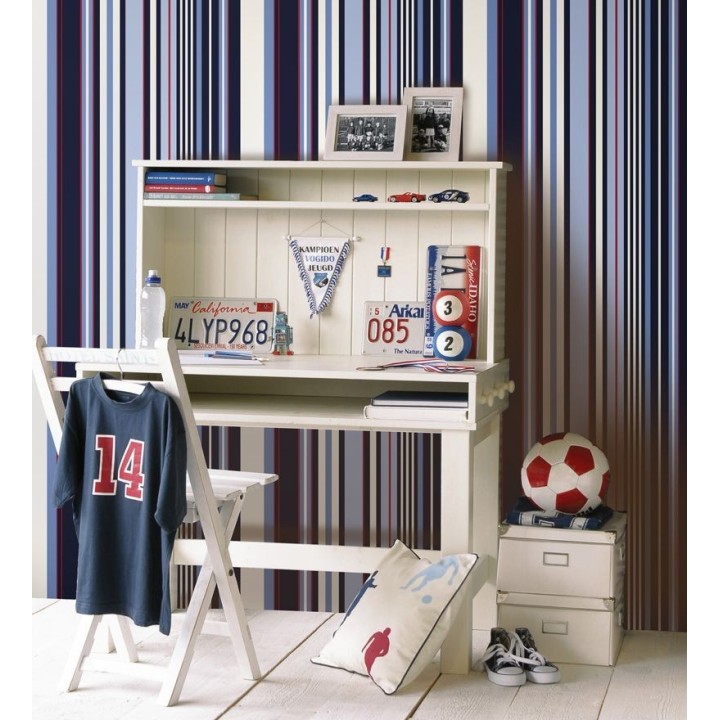 Papel pintado multirayas irregulares en tonos celestes y azules - Sully Stripes 681812