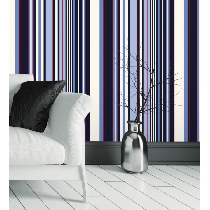 Papel pintado multirayas irregulares en tonos celestes y azules - Sully Stripes 681812