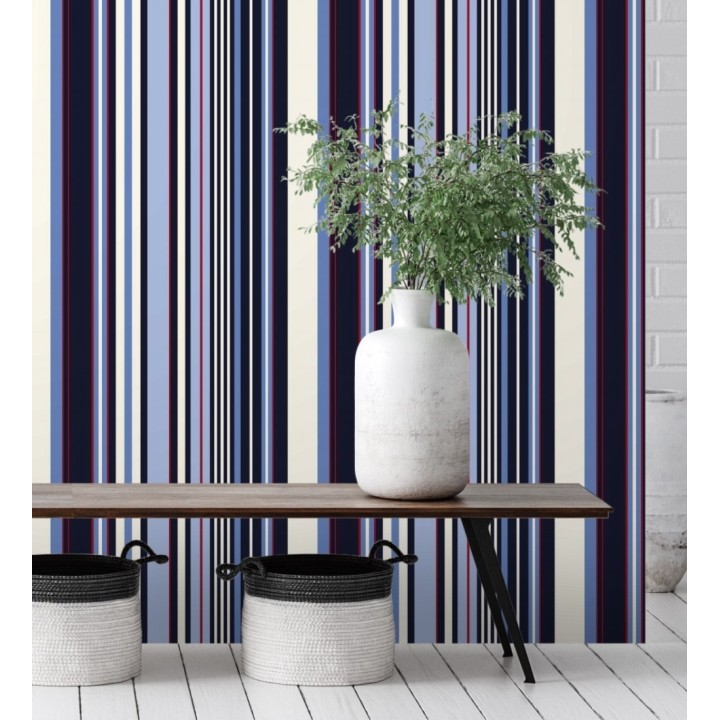 Papel pintado multirayas irregulares en tonos celestes y azules - Sully Stripes 681812