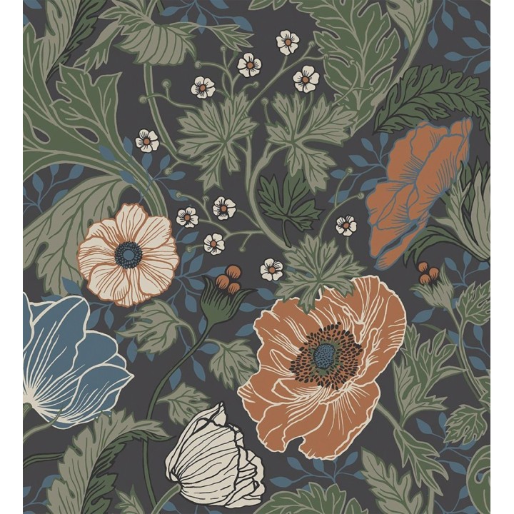 Papel pintado flores de peonías y hojas fondo oscuro - Romina Flowers 681816