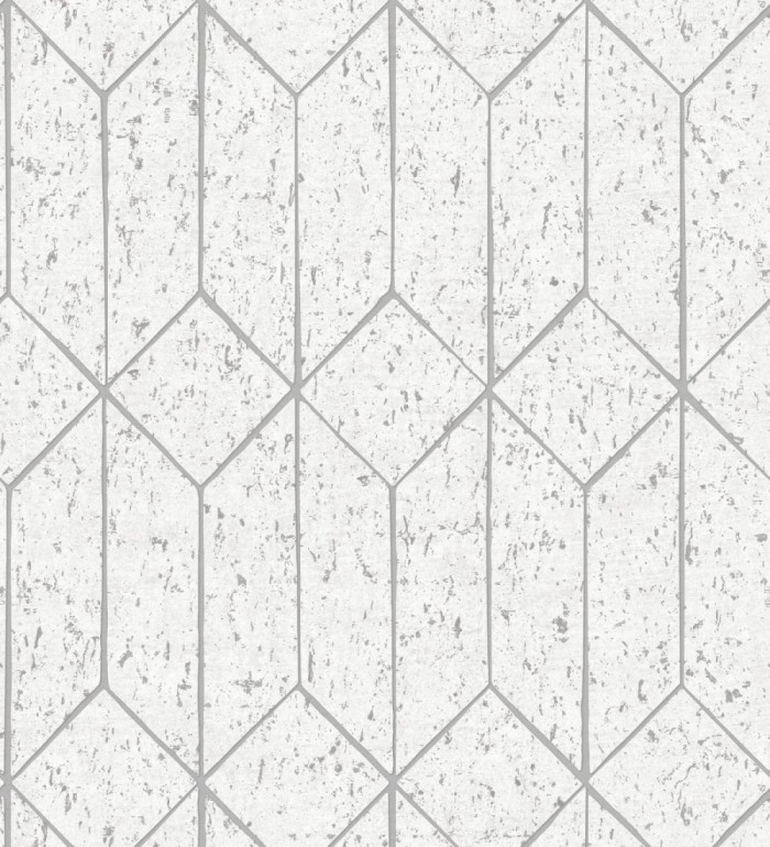 Papel pintado geométrico de líneas metalizadas fondo blanco estilo Art déco - Ameka Metric 681817