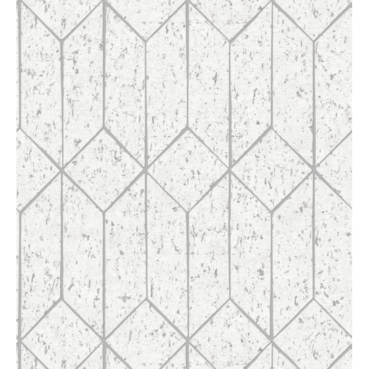 Papel pintado geométrico de líneas metalizadas fondo blanco estilo Art déco - Ameka Metric 681817