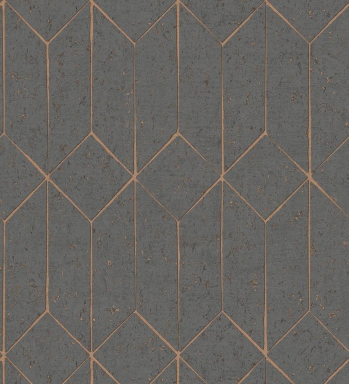 Papel pintado geométrico de líneas metalizadas gris oscuro estilo Art déco - Ameka Metric 681818