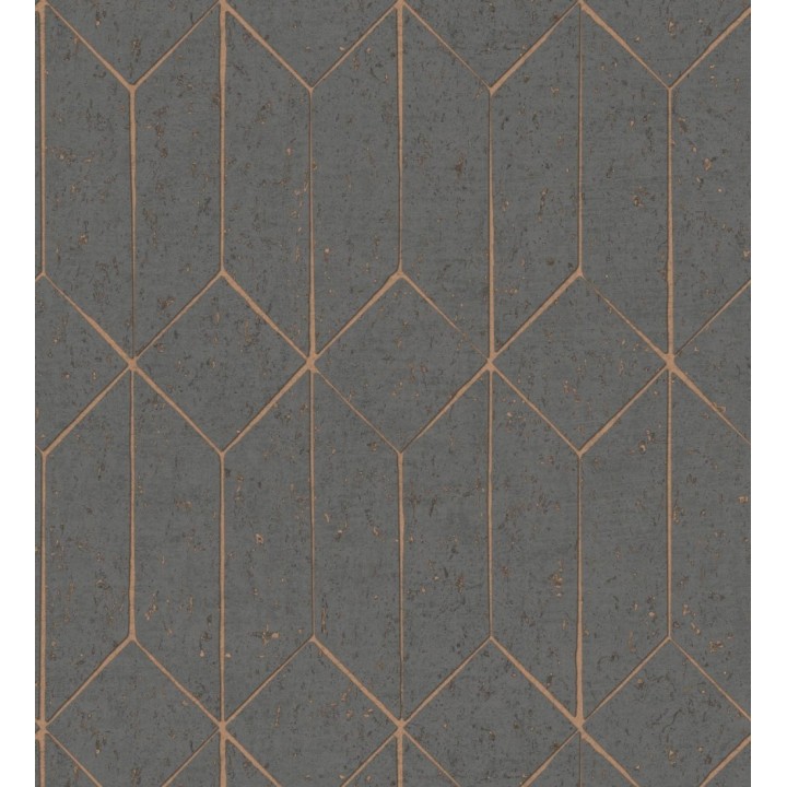 Papel pintado geométrico de líneas metalizadas gris oscuro estilo Art déco - Ameka Metric 681818