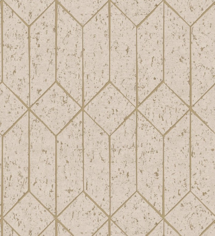 Papel pintado geométrico de líneas doradas fondo beige estilo Art déco - Ameka Metric 681819