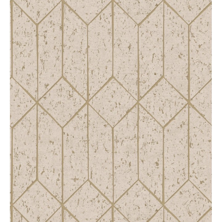 Papel pintado geométrico de líneas doradas fondo beige estilo Art déco - Ameka Metric 681819