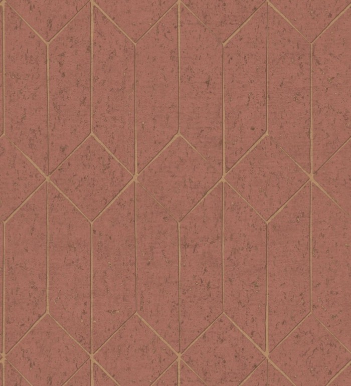 Papel pintado geométrico de líneas doradas fondo rojo terracota estilo Art déco - Ameka Metric 681820