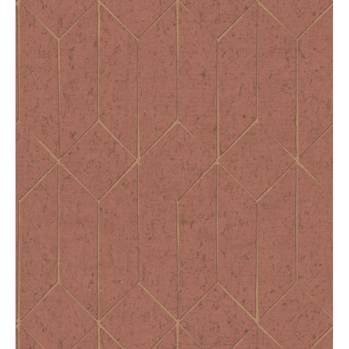 Papel pintado geométrico de líneas doradas fondo rojo terracota estilo Art déco - Ameka Metric 681820