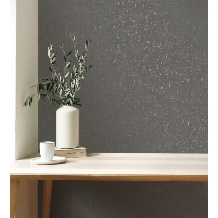 Papel pintado textura de corcho con inserciones doradas color marrón oscuro - Ameka 681823