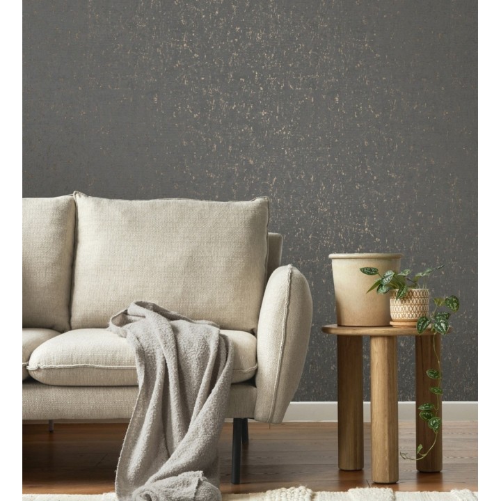 Papel pintado textura de corcho con inserciones doradas color marrón oscuro - Ameka 681823