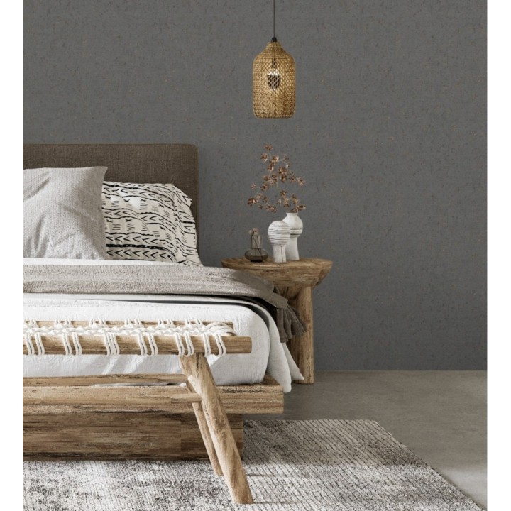 Papel pintado textura de corcho con inserciones doradas color marrón oscuro - Ameka 681823