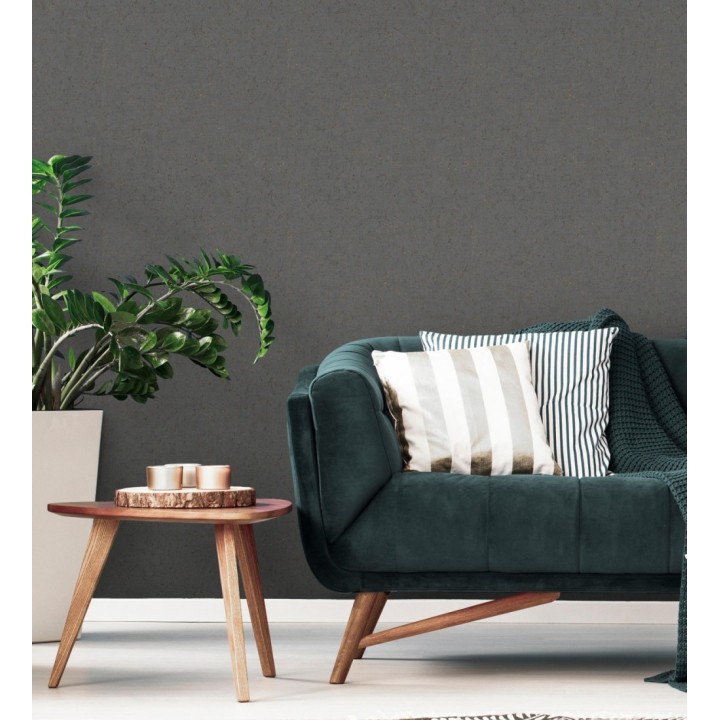 Papel pintado textura de corcho con inserciones doradas color marrón oscuro - Ameka 681823