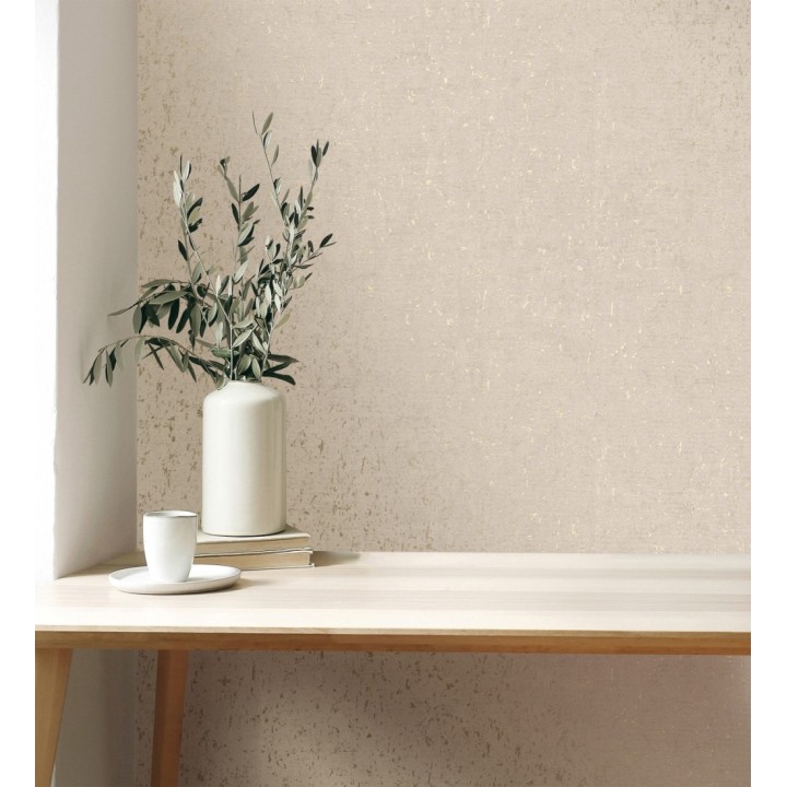 Papel pintado textura de corcho con inserciones doradas color beige - Ameka 681824