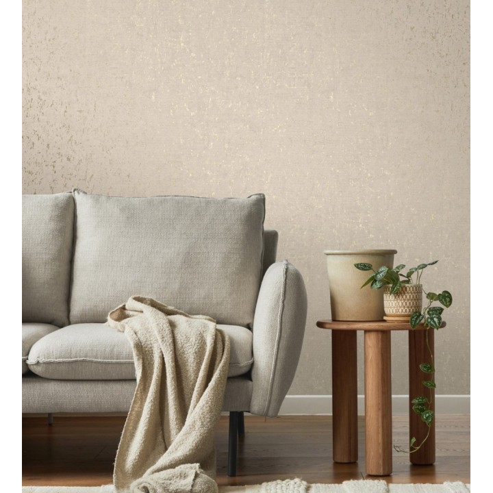 Papel pintado textura de corcho con inserciones doradas color beige - Ameka 681824