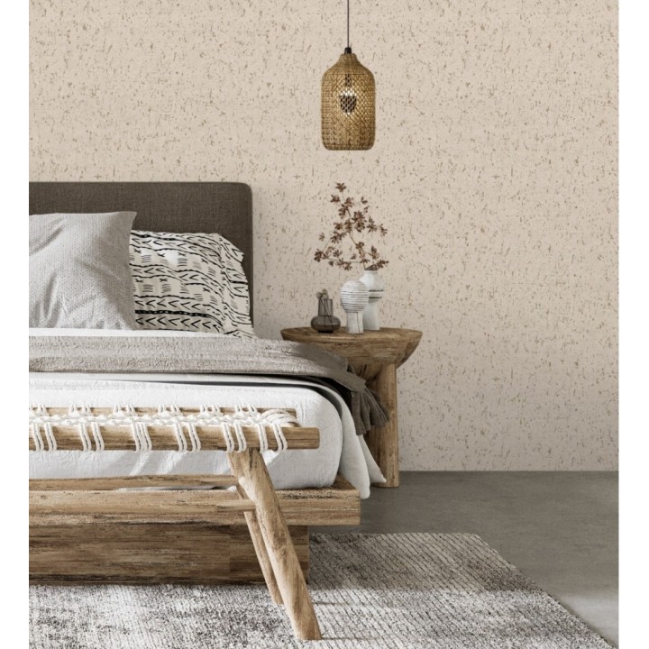 Papel pintado textura de corcho con inserciones doradas color beige - Ameka 681824