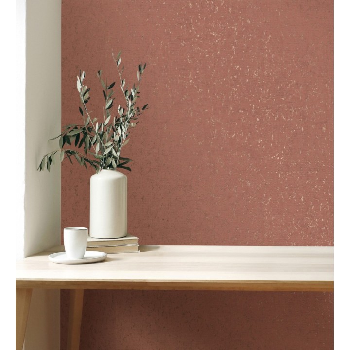 Papel pintado textura de corcho con inserciones doradas color terracota - Ameka 681825