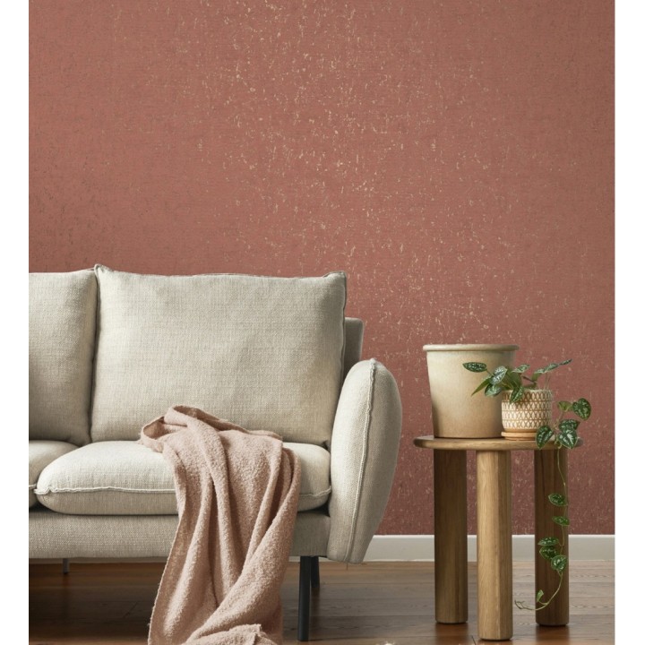Papel pintado textura de corcho con inserciones doradas color terracota - Ameka 681825