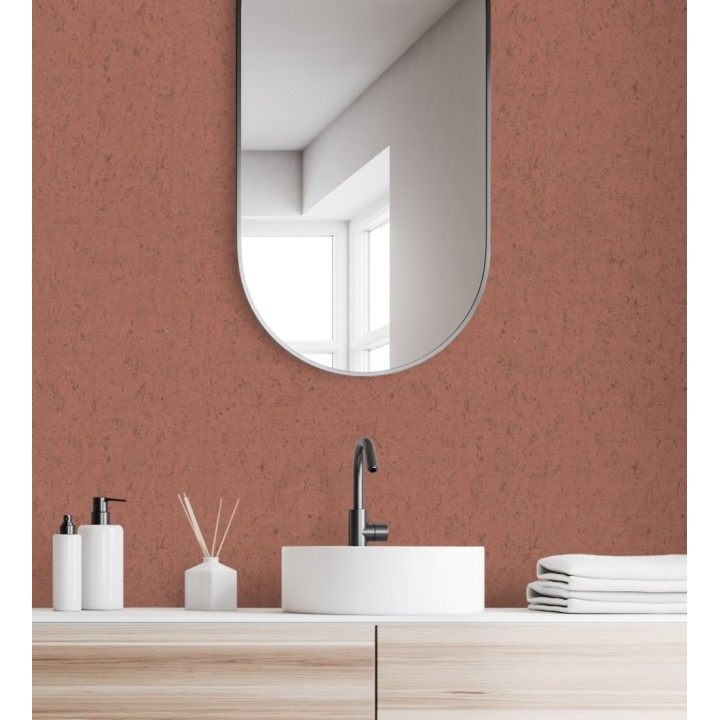 Papel pintado textura de corcho con inserciones doradas color terracota - Ameka 681825