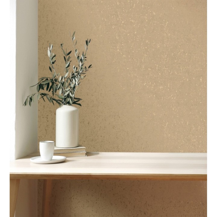 Papel pintado textura de corcho con inserciones doradas color ocre - Ameka 681827