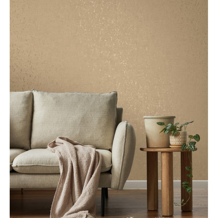 Papel pintado textura de corcho con inserciones doradas color ocre - Ameka 681827