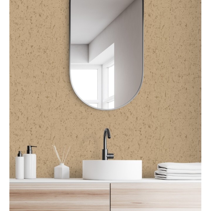 Papel pintado textura de corcho con inserciones doradas color ocre - Ameka 681827