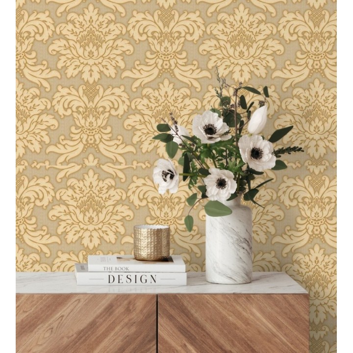 Papel pintado damasco beige fondo dorado metalizado - Silvio Leone 122373